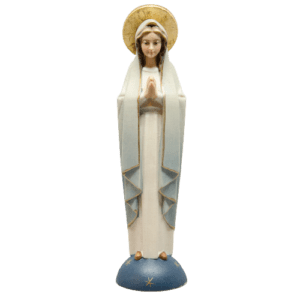 Sonia Demetz, Holy Mary modern style, maple wood carved, handcrafted, hand painted, religious art