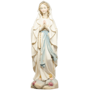 Sonia Demetz, Madonna di Lourdes, scolpita in legno, rifinita a mano, arte sacra