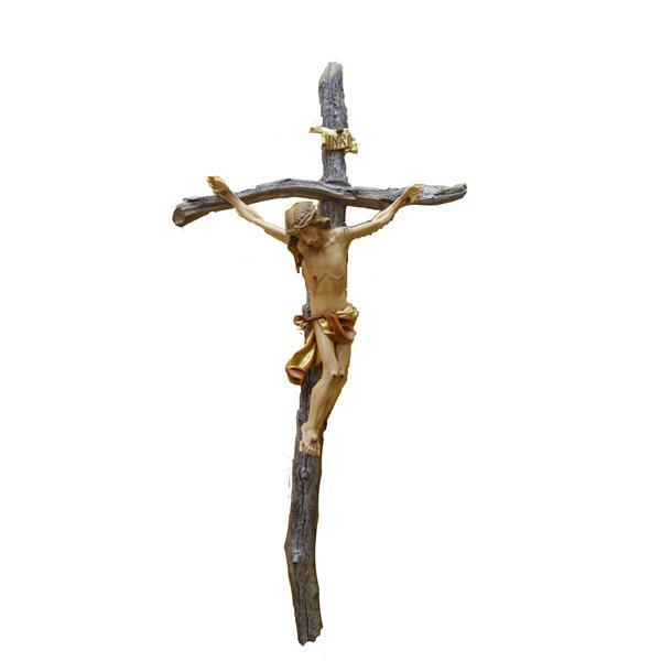 Sonia Demetz, Cristo stile barocco su croce bruciata dal sole, crocefissi, arte sacra, sculture in legno